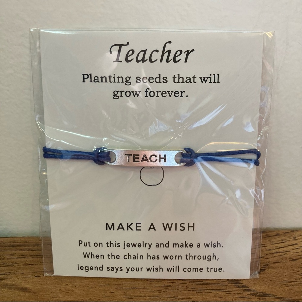 5/$15 NIB Blue Teacher “Make a Wish” Slide Bracelet